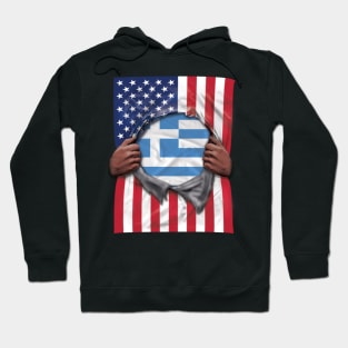 Greece Flag American Flag Ripped - Gift for Greek From Greece Hoodie